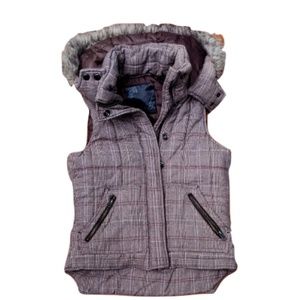 🌺Mandee Cotton Shell Brown Plaid Hood Vest - M